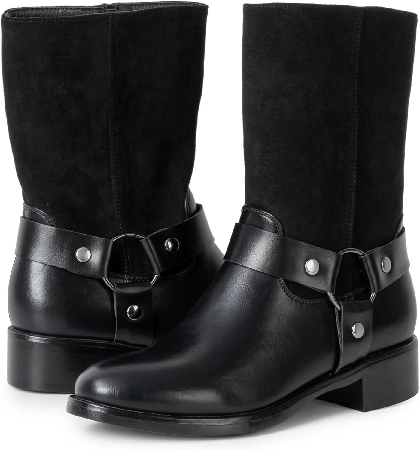 Alpine Swiss Daria Womens Moto Biker Boots Vegan Leather Motorcycle Mid Calf Booties