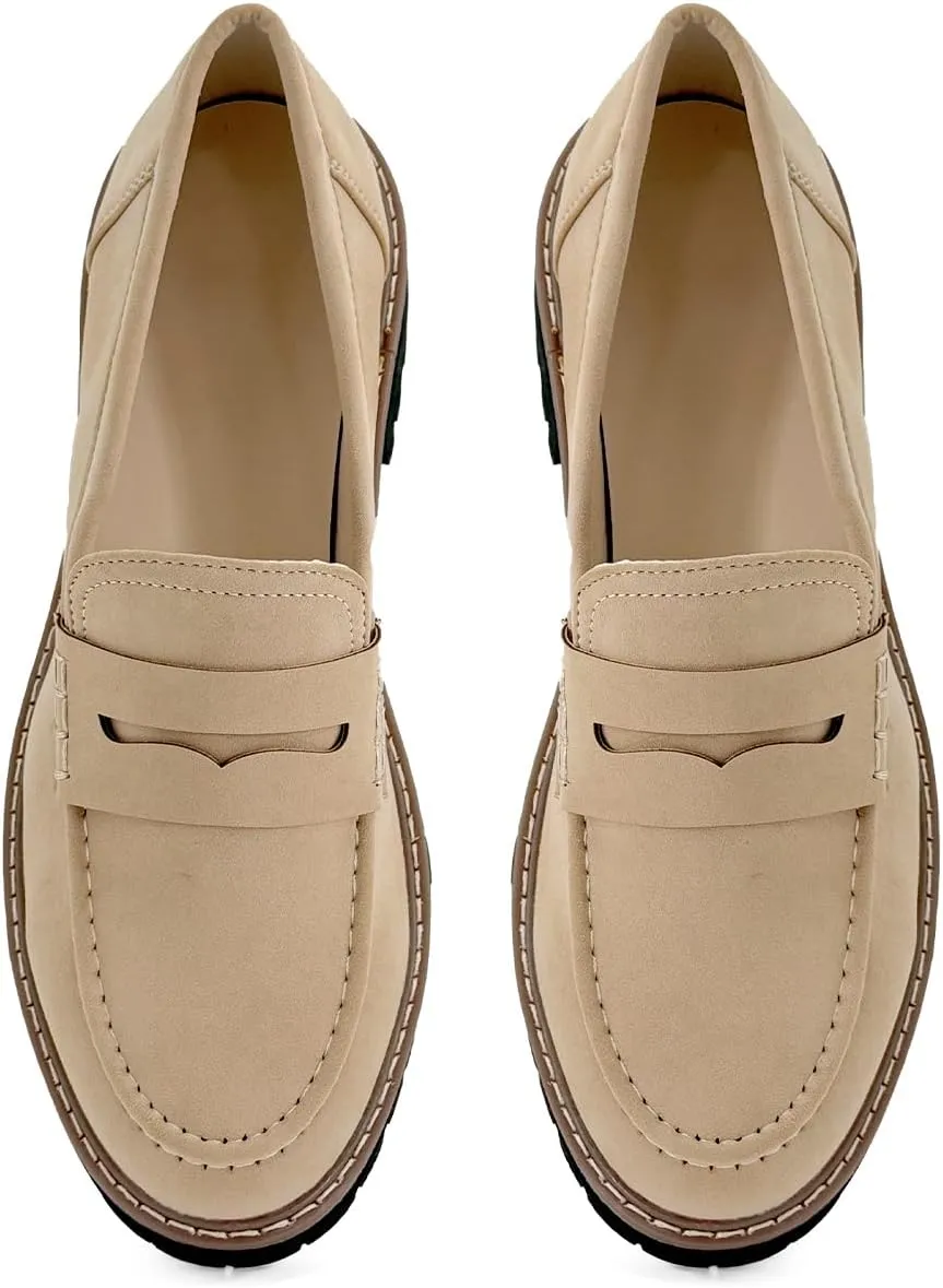 Bandkos Women's Platform Penny Loafers Slip On-Suede Chunky Dress Shoes Casual Business Oxford for Work