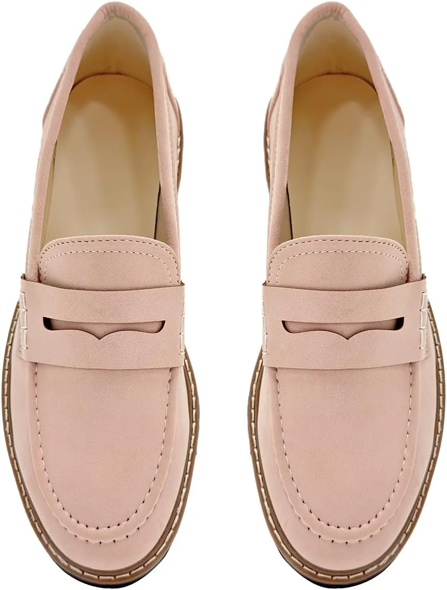 Bandkos Women's Platform Penny Loafers Slip On-Suede Chunky Dress Shoes Casual Business Oxford for Work