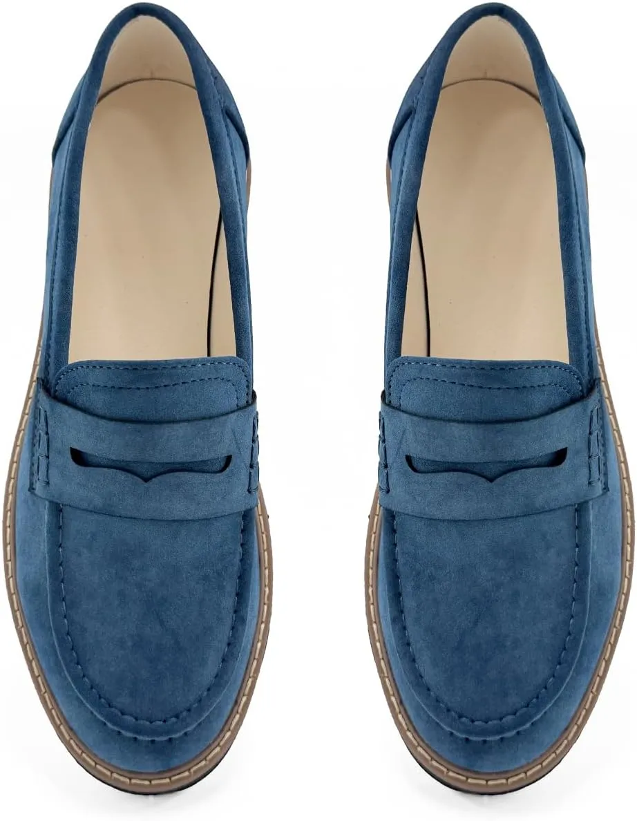 Bandkos Women's Platform Penny Loafers Slip On-Suede Chunky Dress Shoes Casual Business Oxford for Work