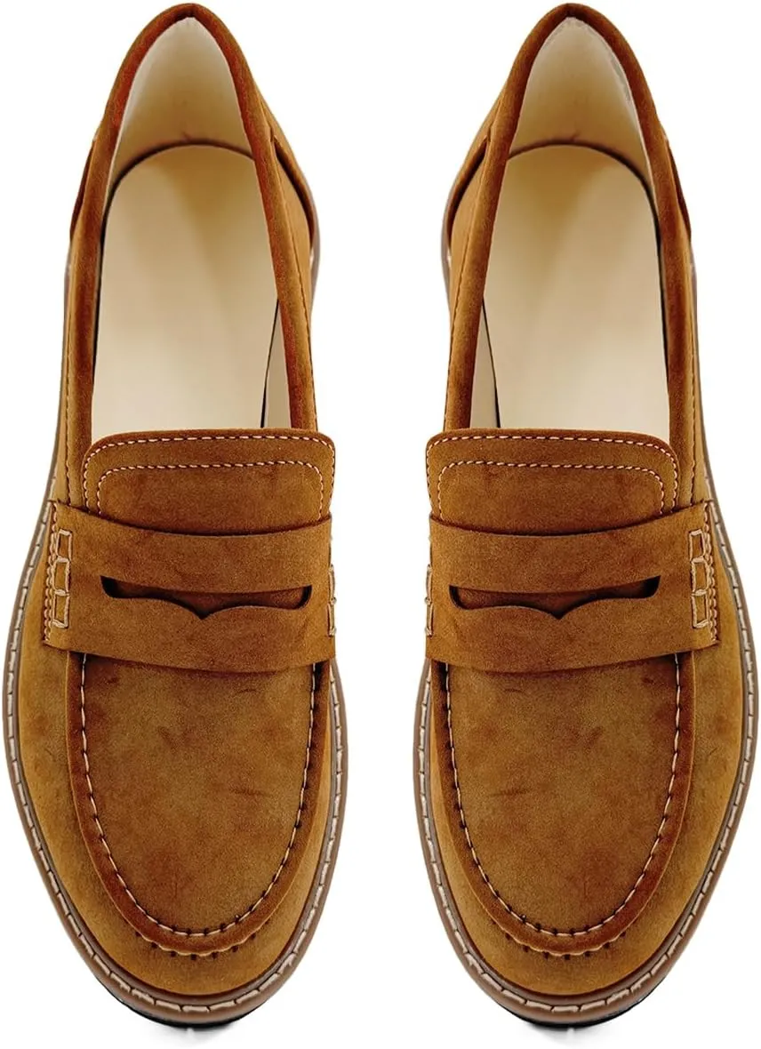 Bandkos Women's Platform Penny Loafers Slip On-Suede Chunky Dress Shoes Casual Business Oxford for Work
