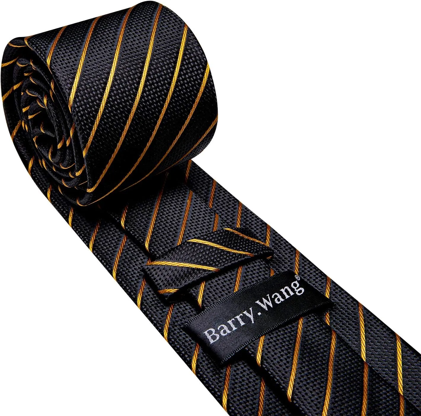 Barry.Wang Stripe Men Ties Set Classic WOVEN Necktie with Handkerchief Cufflinks Formal