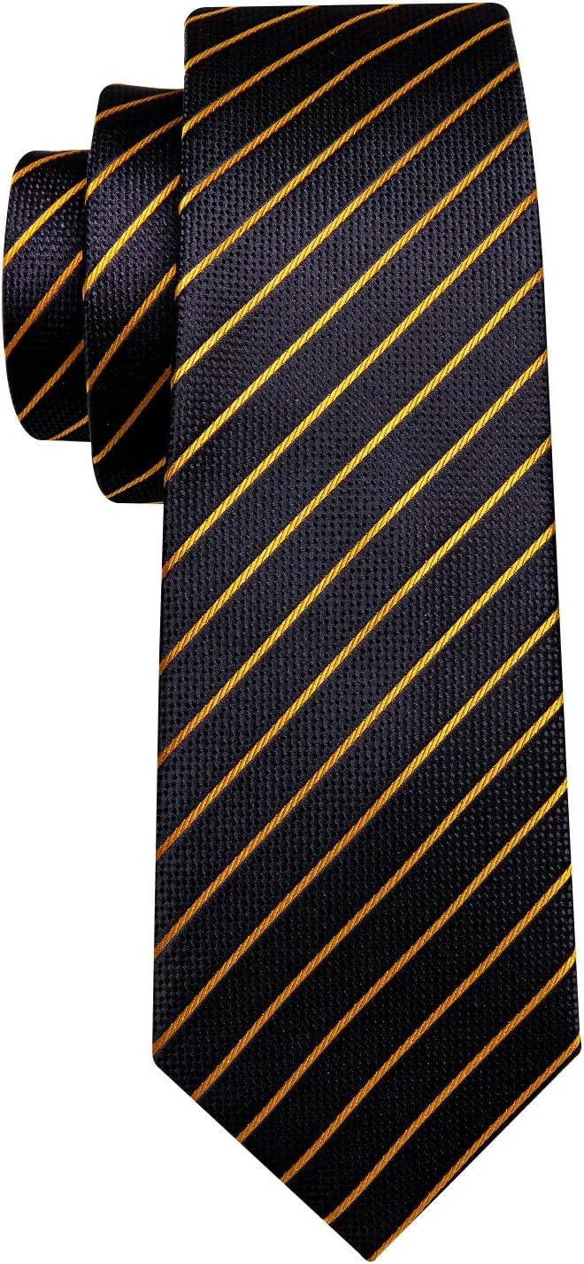 Barry.Wang Stripe Men Ties Set Classic WOVEN Necktie with Handkerchief Cufflinks Formal