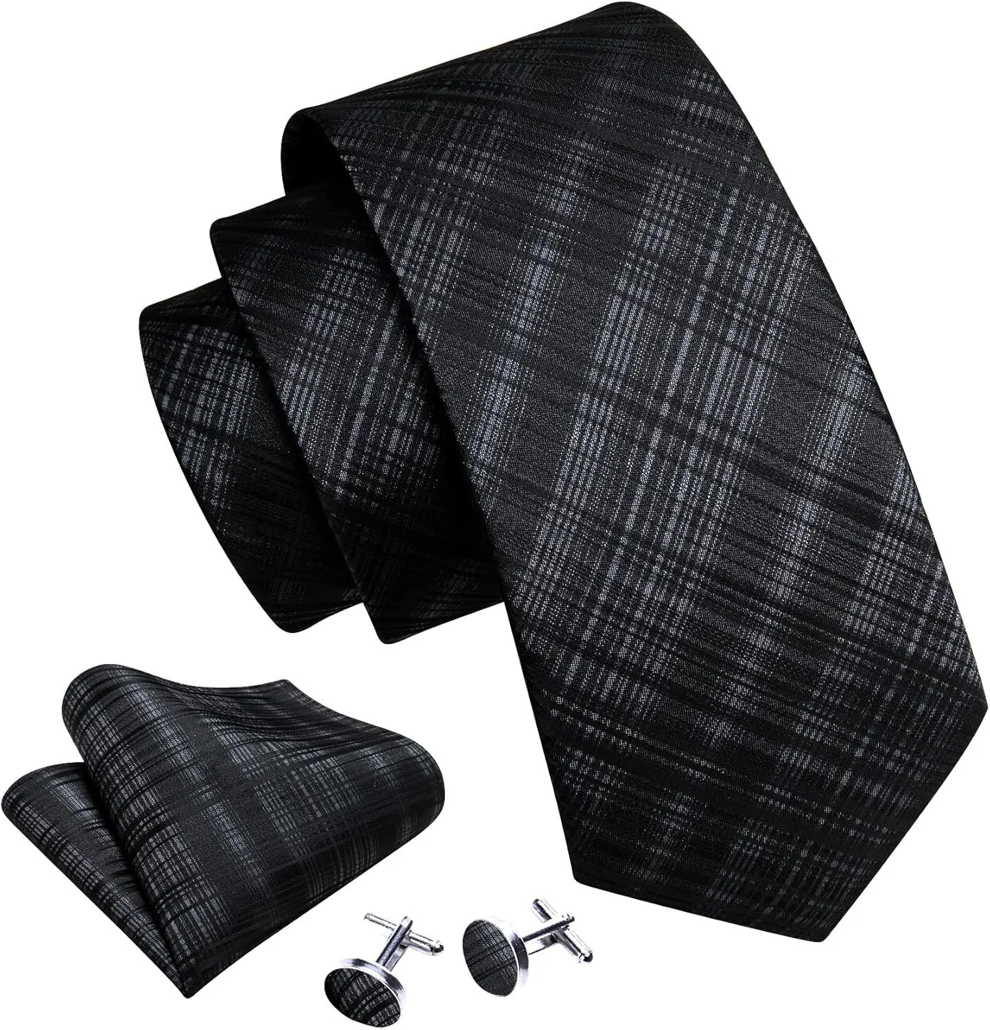 Barry.Wang Stripe Men Ties Set Classic WOVEN Necktie with Handkerchief Cufflinks Formal