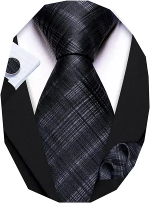 Barry.Wang Stripe Men Ties Set Classic WOVEN Necktie with Handkerchief Cufflinks Formal