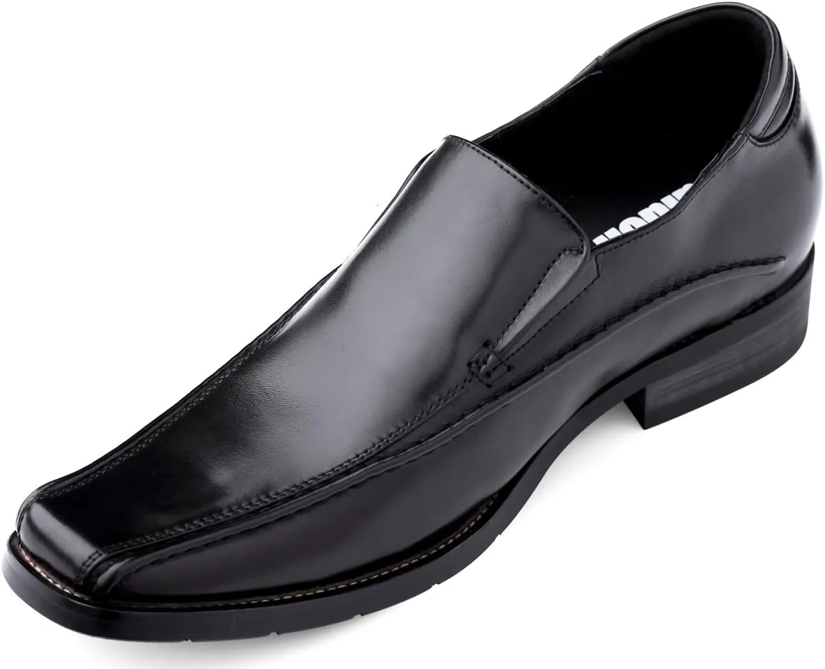 Calden Men's Invisible Height Increasing Elevator Shoes - Black Premium Leather Slip-on Lightweight Formal Dress Loafers - 2.6 Inches Taller - MD370 - Size 7.5 D(M) US