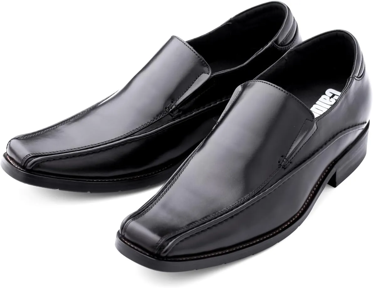 Calden Men's Invisible Height Increasing Elevator Shoes - Black Premium Leather Slip-on Lightweight Formal Dress Loafers - 2.6 Inches Taller - MD370 - Size 7.5 D(M) US