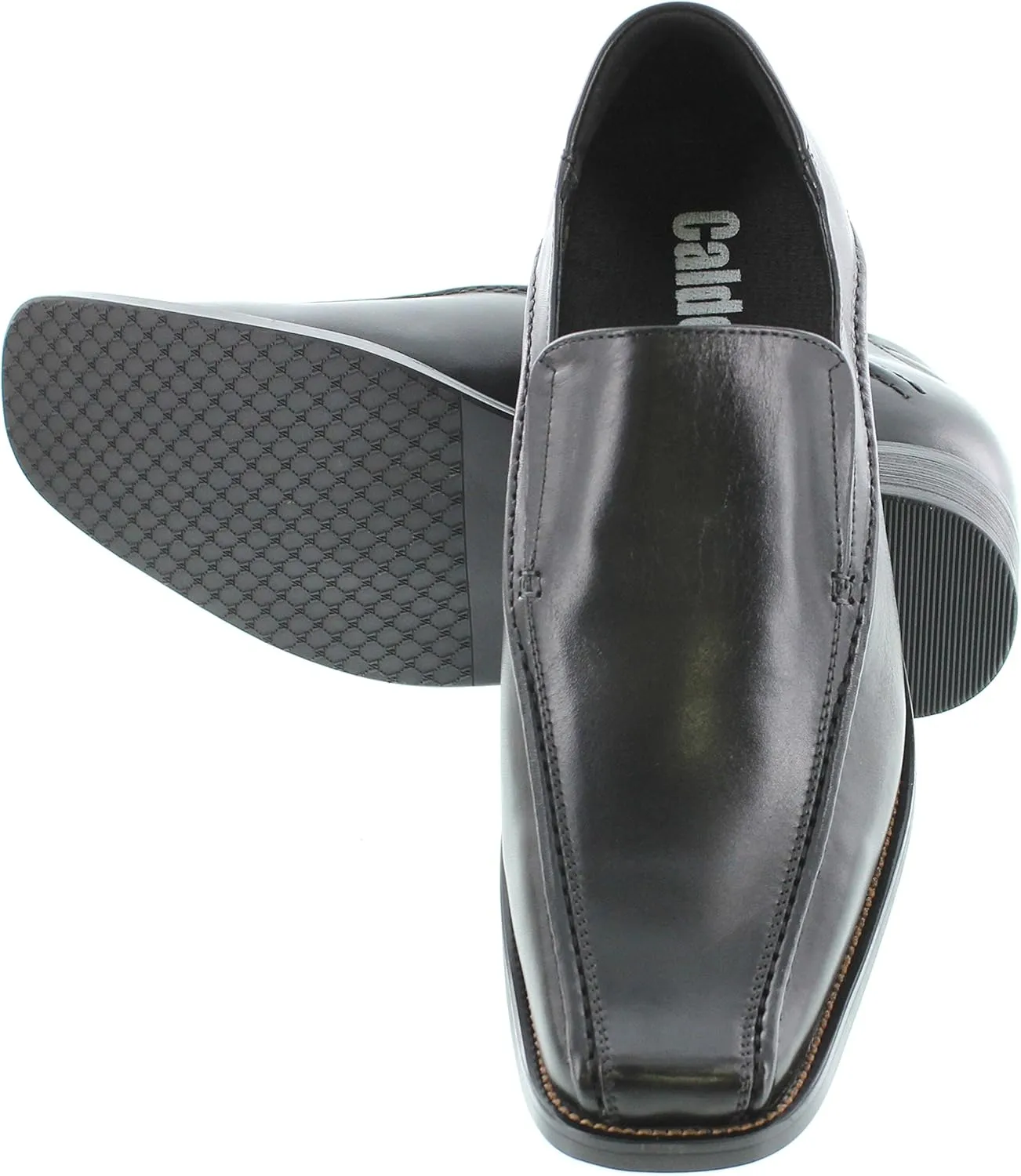Calden Men's Invisible Height Increasing Elevator Shoes - Black Premium Leather Slip-on Lightweight Formal Dress Loafers - 2.6 Inches Taller - MD370 - Size 7.5 D(M) US