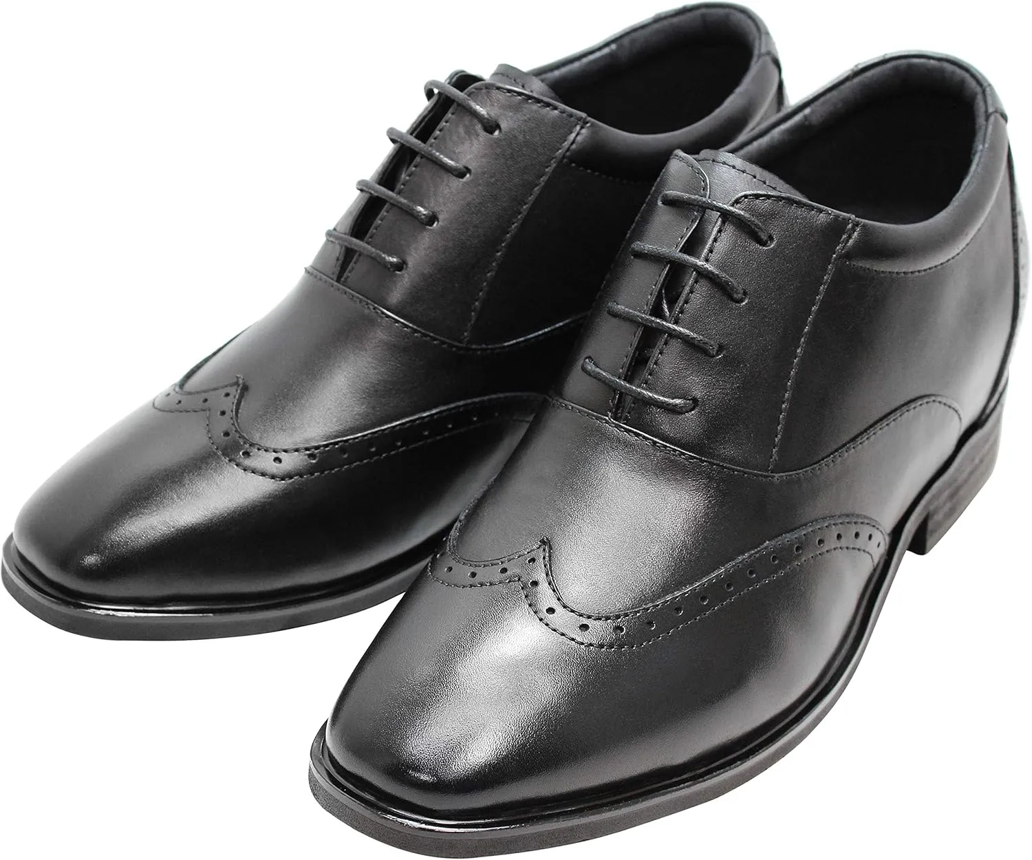 CALTO Men's Invisible Height Increasing Elevator Shoes - Black Leather Lace-up Brogue Wing-tip Oxfords - 3.2 Inches Taller - G51123 - Size 11 D(M) US