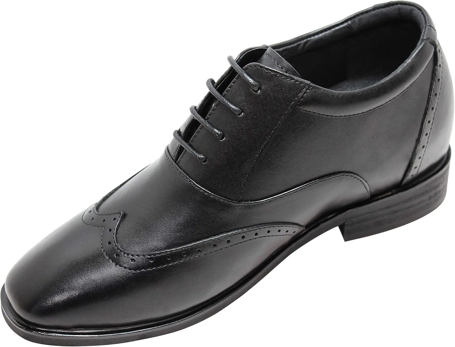 CALTO Men's Invisible Height Increasing Elevator Shoes - Black Leather Lace-up Brogue Wing-tip Oxfords - 3.2 Inches Taller - G51123 - Size 11 D(M) US