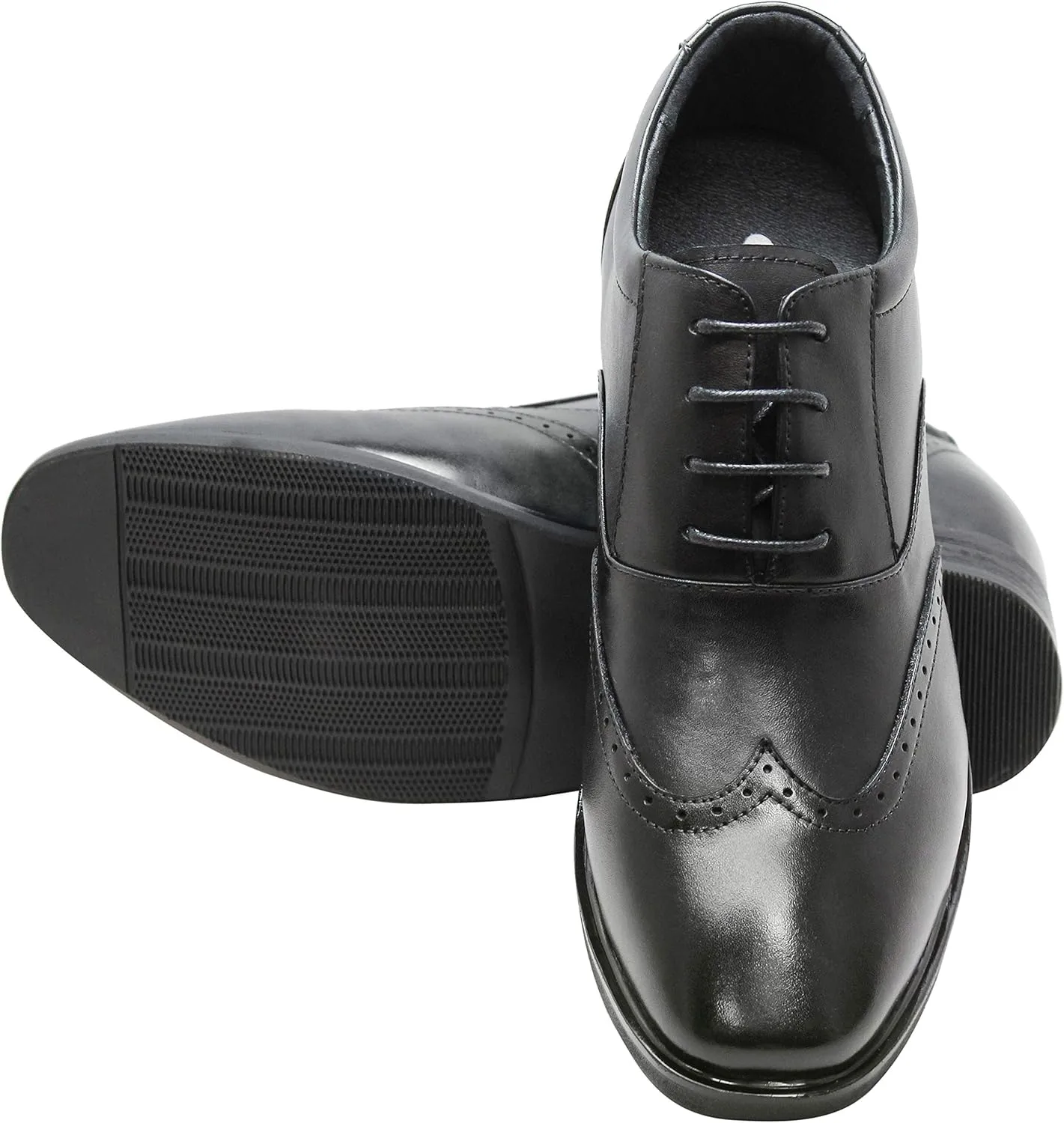 CALTO Men's Invisible Height Increasing Elevator Shoes - Black Leather Lace-up Brogue Wing-tip Oxfords - 3.2 Inches Taller - G51123 - Size 11 D(M) US