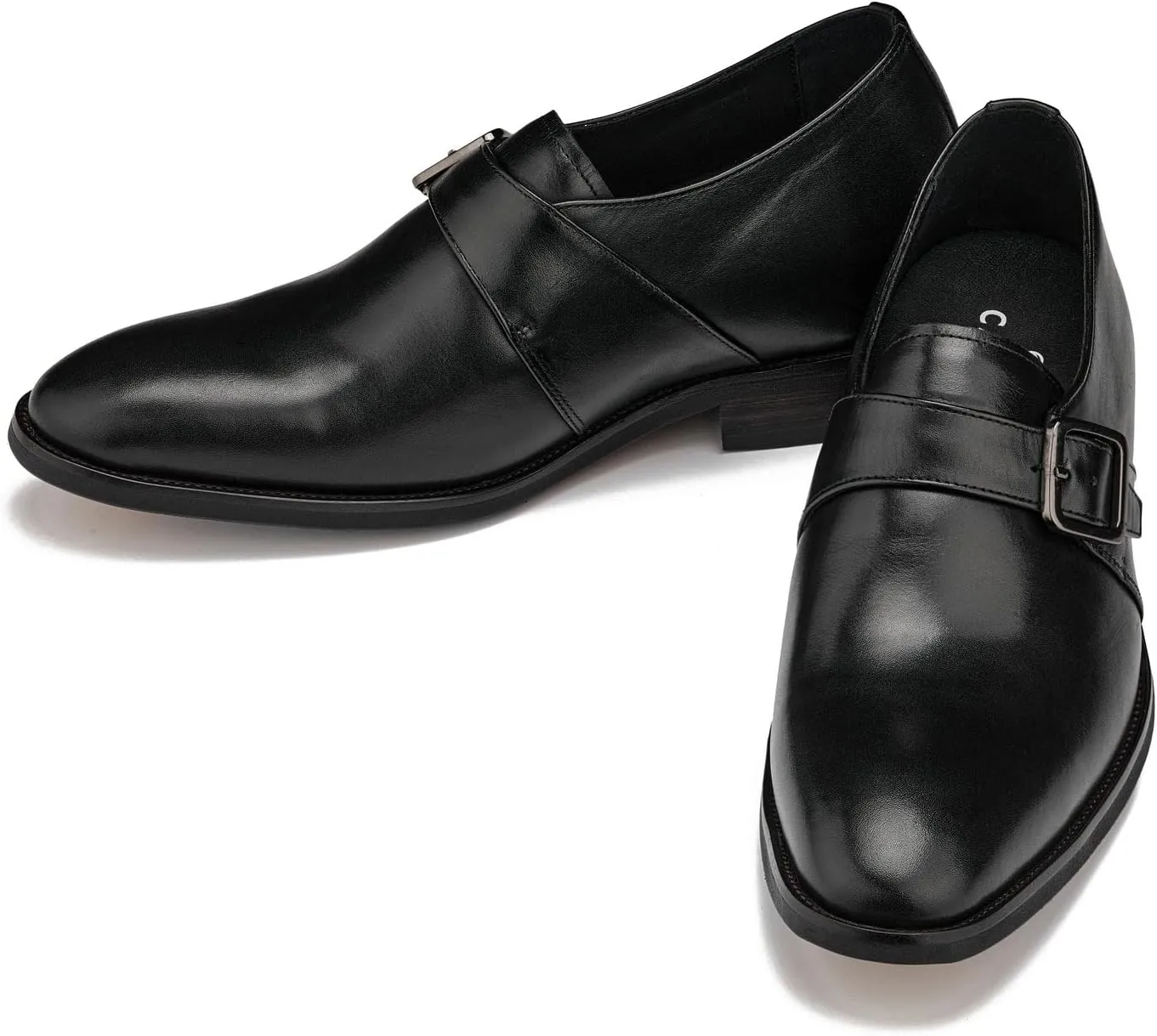 CALTO Men's Invisible Height Increasing Elevator Shoes - Black Leather Slip-on Monk-Strap Dress Loafers - 2.8 Inches Taller - Y7254 - Size 11 D(M) US