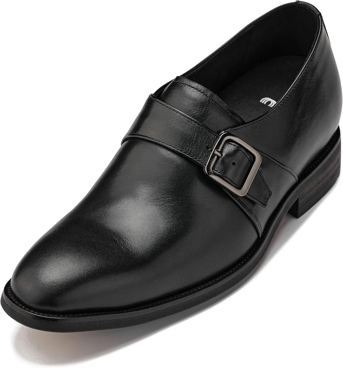 CALTO Men's Invisible Height Increasing Elevator Shoes - Black Leather Slip-on Monk-Strap Dress Loafers - 2.8 Inches Taller - Y7254 - Size 11 D(M) US