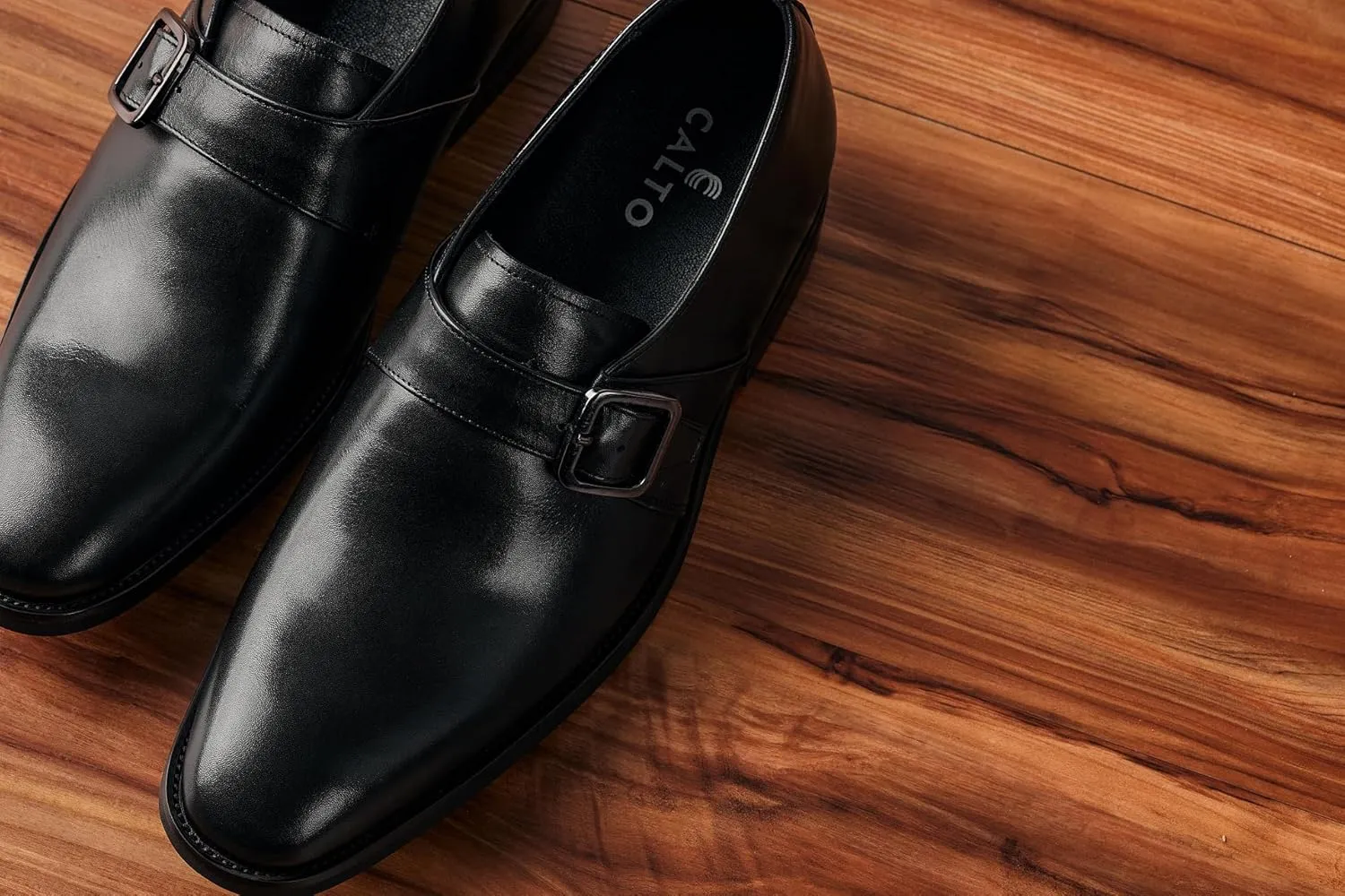CALTO Men's Invisible Height Increasing Elevator Shoes - Black Leather Slip-on Monk-Strap Dress Loafers - 2.8 Inches Taller - Y7254 - Size 11 D(M) US