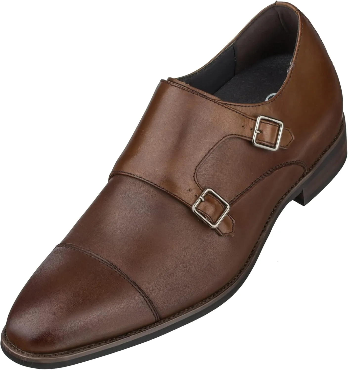 CALTO Men's Invisible Height Increasing Elevator Shoes - Brown Premium Leather Slip-on Lightweight Casual Loafers - 3 Inches Taller - S3507 - Size 8 D(M) US