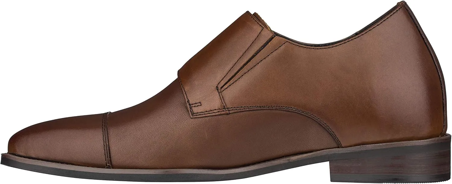CALTO Men's Invisible Height Increasing Elevator Shoes - Brown Premium Leather Slip-on Lightweight Casual Loafers - 3 Inches Taller - S3507 - Size 8 D(M) US