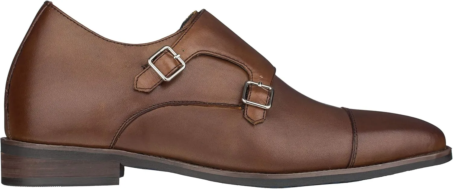 CALTO Men's Invisible Height Increasing Elevator Shoes - Brown Premium Leather Slip-on Lightweight Casual Loafers - 3 Inches Taller - S3507 - Size 8 D(M) US