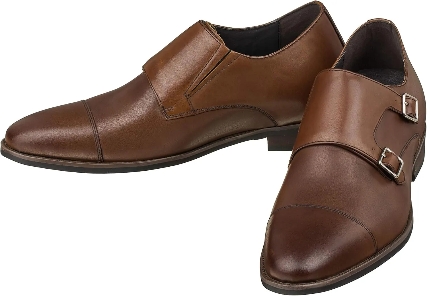 CALTO Men's Invisible Height Increasing Elevator Shoes - Brown Premium Leather Slip-on Lightweight Casual Loafers - 3 Inches Taller - S3507 - Size 8 D(M) US