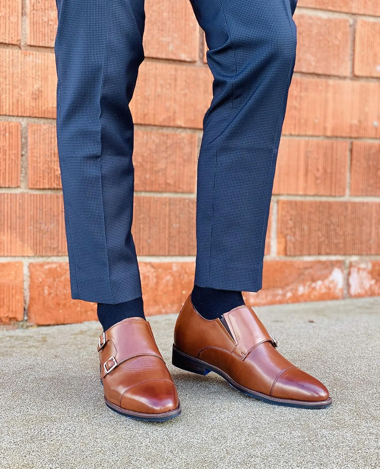 CALTO Men's Invisible Height Increasing Elevator Shoes - Brown Premium Leather Slip-on Lightweight Casual Loafers - 3 Inches Taller - S3507 - Size 8 D(M) US