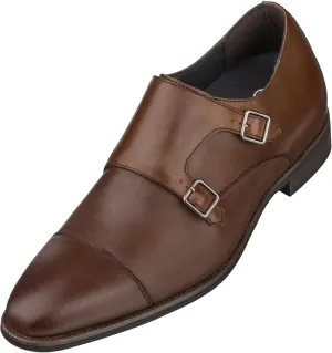 CALTO Men's Invisible Height Increasing Elevator Shoes - Brown Premium Leather Slip-on Lightweight Casual Loafers - 3 Inches Taller - S3507 - Size 8 D(M) US