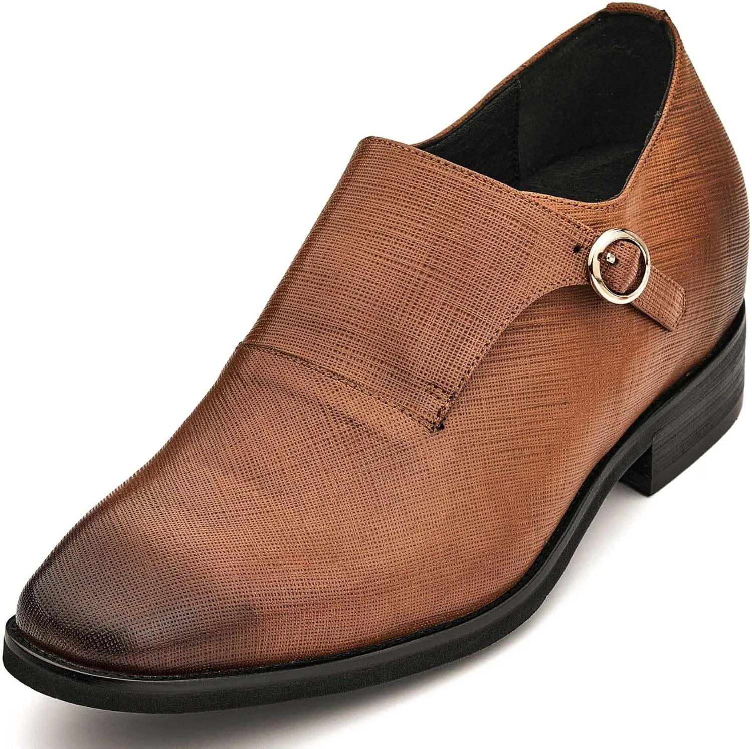 CALTO Men's Invisible Height Increasing Elevator Shoes - Sand Brown Leather Slip-on Lightweight Formal Dress Loafers- 2.8 Inches Taller - Y1181 - Size 11 D(M) US