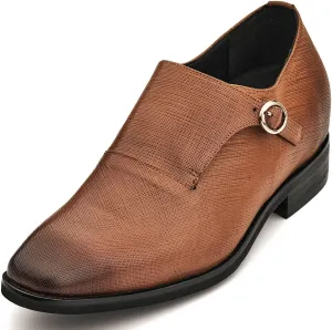CALTO Men's Invisible Height Increasing Elevator Shoes - Sand Brown Leather Slip-on Lightweight Formal Dress Loafers- 2.8 Inches Taller - Y1181 - Size 11 D(M) US