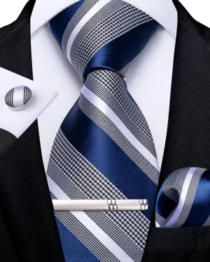 DiBanGu Mens Striped Tie Silk Woven Necktie and Pocket Square Cufflinks Tie Clip Set Wedding Business Formal Gift Tie for Men