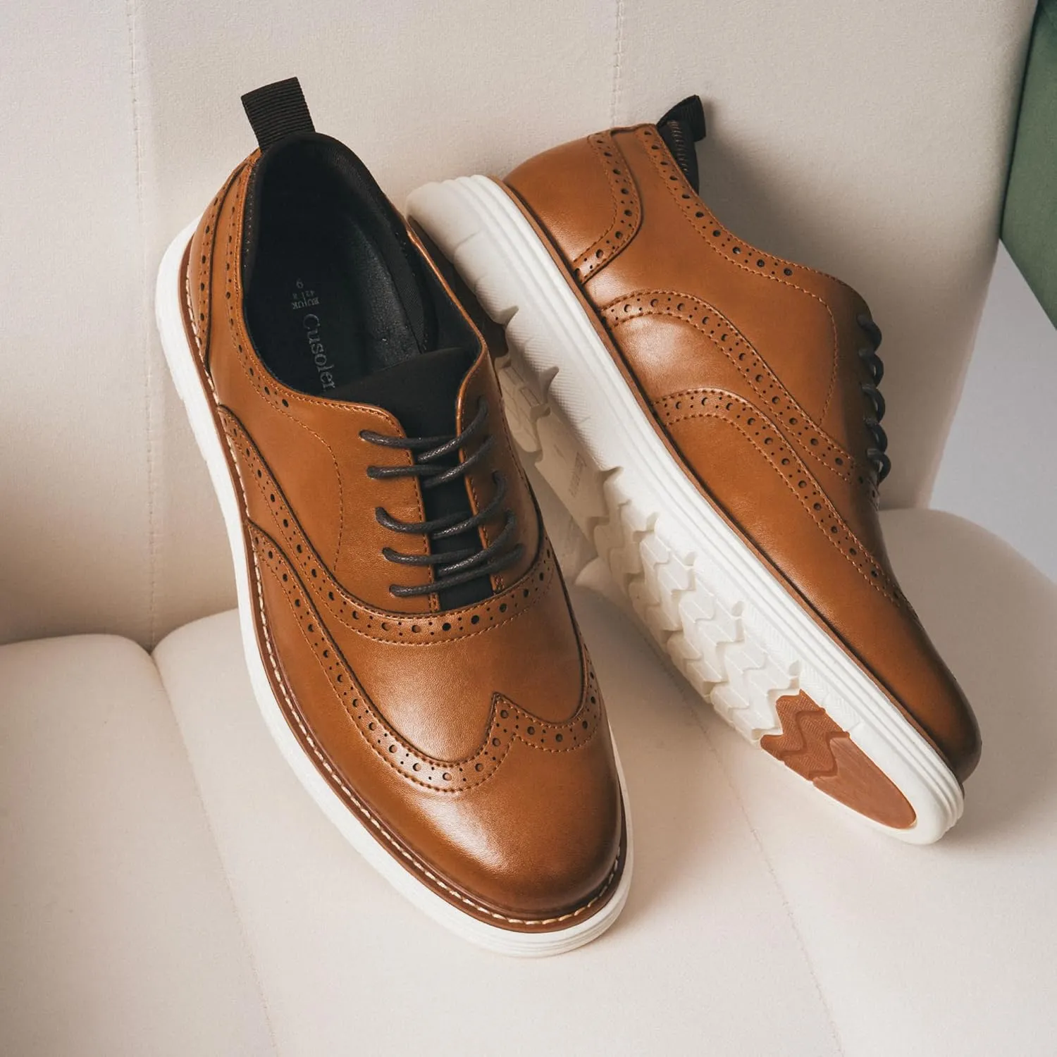 Dress Shoes for Men Sporty Oxfords Dress Sneakers Comfortable Brogue Wingtip Business Casual Shoes, Non Slip Rubber EVA Outsole