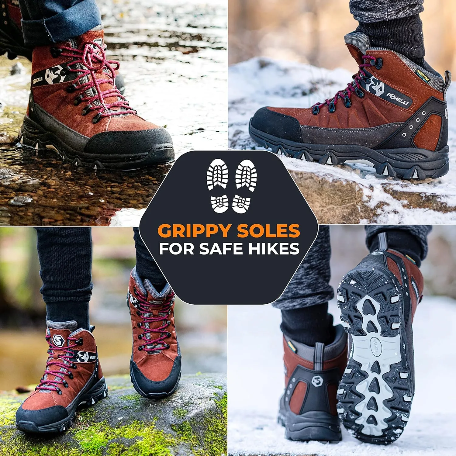 Foxelli Mens Hiking Boots  Waterproof Breathable & Lightweight Suede Leather Hiking Boots for Men