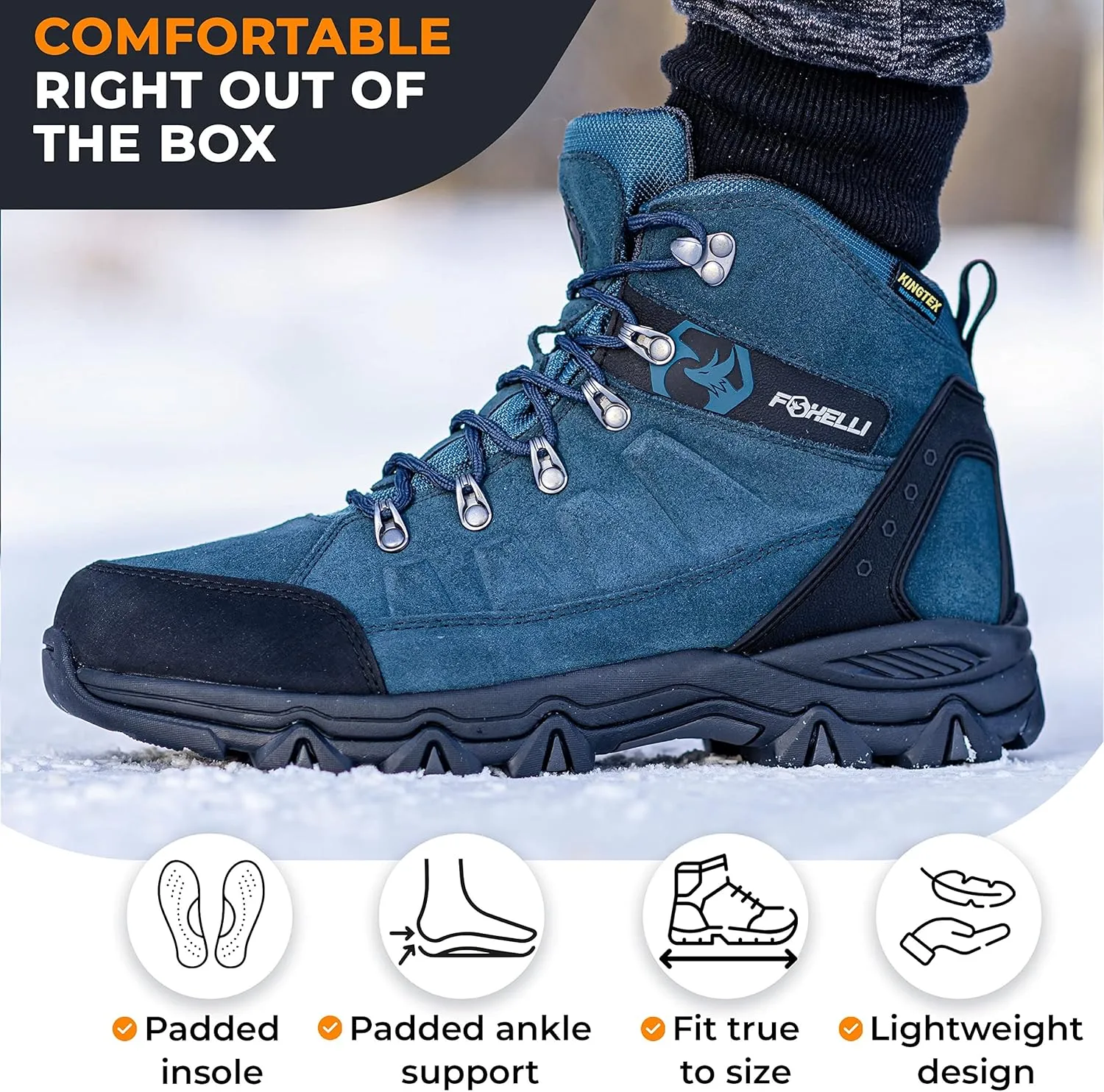 Foxelli Mens Hiking Boots  Waterproof Breathable & Lightweight Suede Leather Hiking Boots for Men