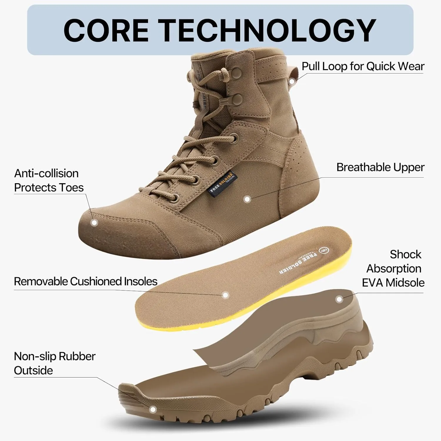 FREE SOLDIER Womens Tactical Hiking 6 Inches Lightweight Combat Boot Durable Comfortable Work Boots for Women