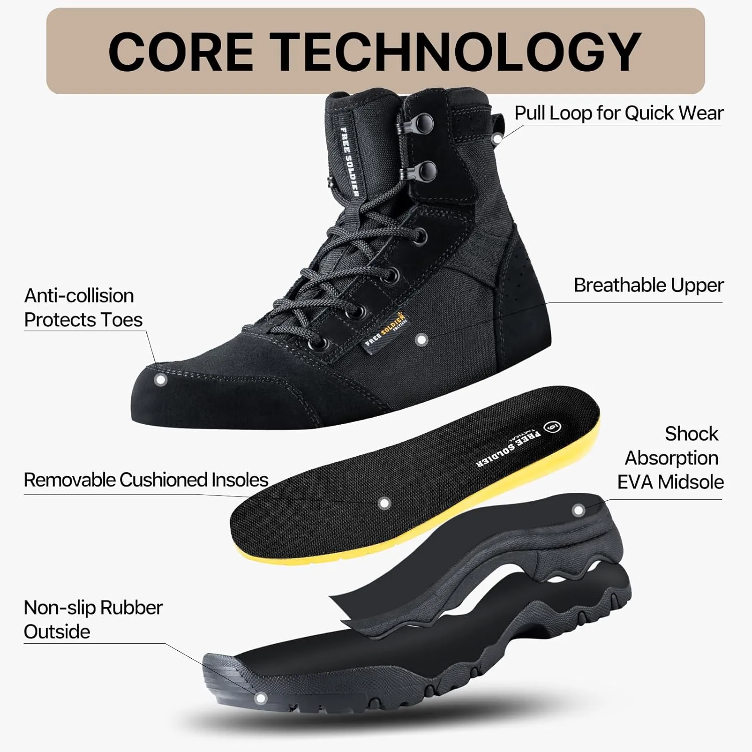 FREE SOLDIER Womens Tactical Hiking 6 Inches Lightweight Combat Boot Durable Comfortable Work Boots for Women