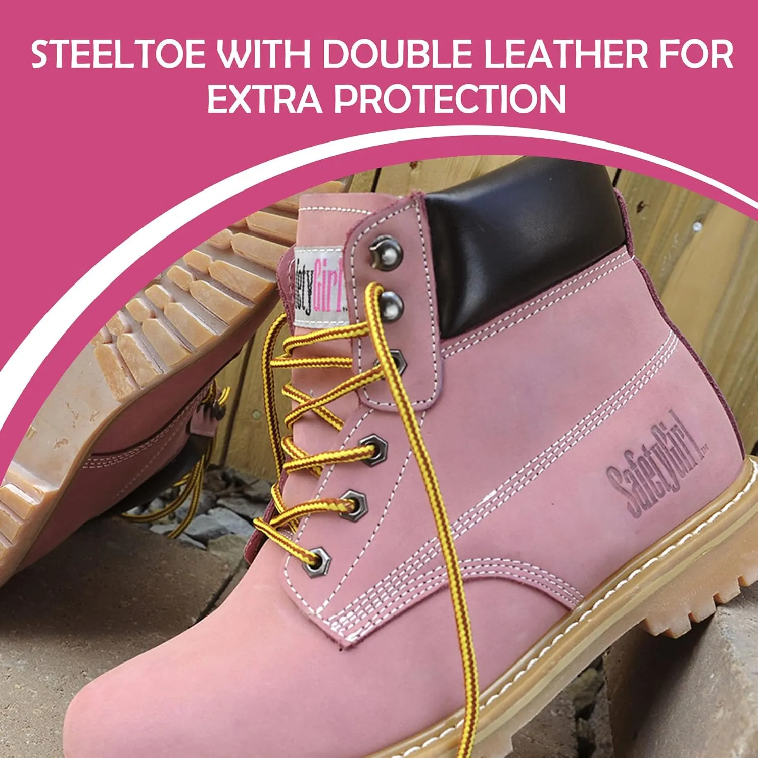GS003-Lt Pink-7W Steel Toe Work Boots - Light Pink - 7W, English, Capacity, Volume, Leather, 7W, Pink ()