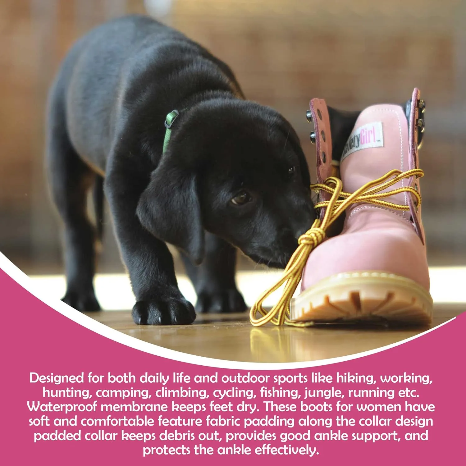 GS003-Lt Pink-7W Steel Toe Work Boots - Light Pink - 7W, English, Capacity, Volume, Leather, 7W, Pink ()