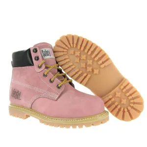 GS003-Lt Pink-7W Steel Toe Work Boots - Light Pink - 7W, English, Capacity, Volume, Leather, 7W, Pink ()