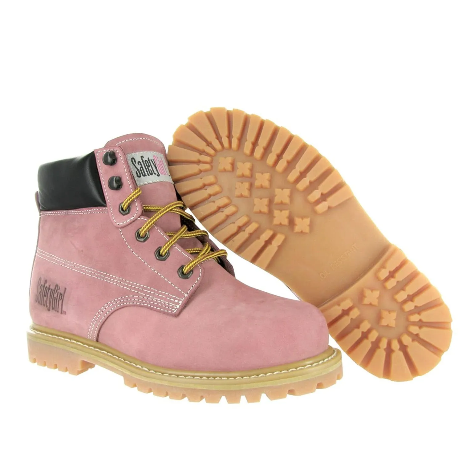 GS003-Lt Pink-7W Steel Toe Work Boots - Light Pink - 7W, English, Capacity, Volume, Leather, 7W, Pink ()