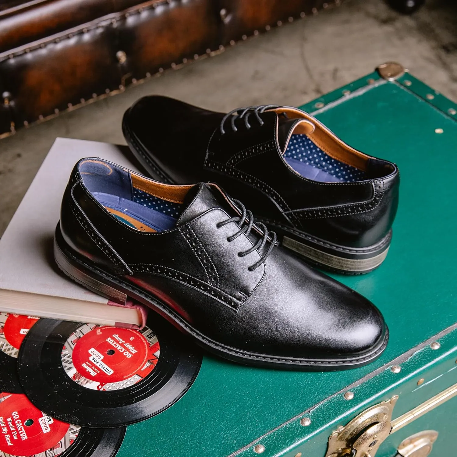Gunnar and Troy Axel Mens Dress Shoes | Classic Brogue Oxford with Leather Uppers | Cushioned Dual-Density Footbed | Multi Color