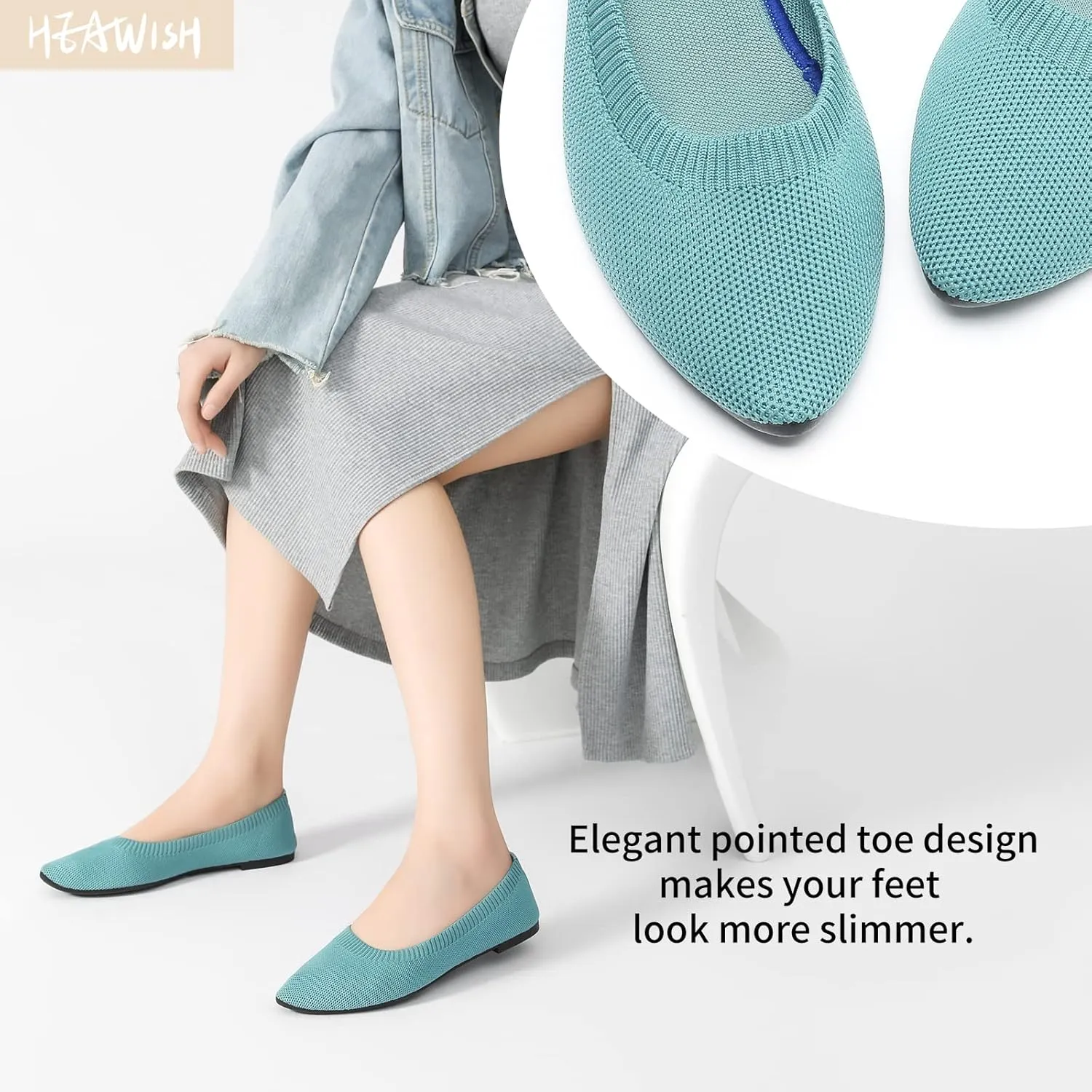 HEAWISH Womens Ballet Flat Flats Shoes Comfortable Mesh Pointed Toe Slip On Dress Shoes