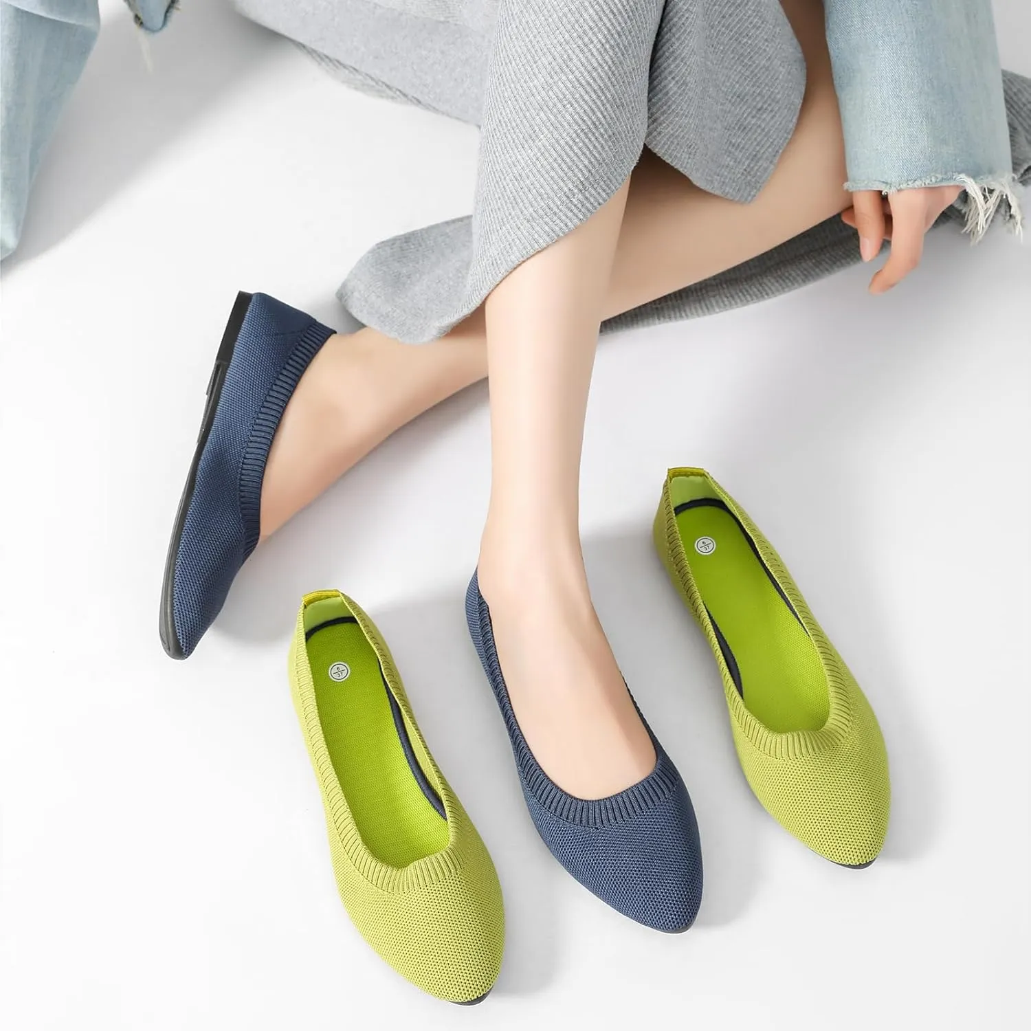 HEAWISH Womens Ballet Flat Flats Shoes Comfortable Mesh Pointed Toe Slip On Dress Shoes