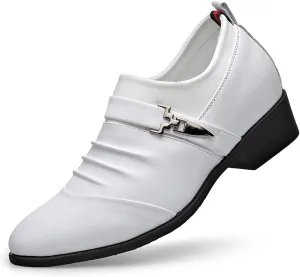 HOOENG Oxford Formal Shoes for Men Slip On Pleated Monk Strap Height Increasing Elevator 2.7 Inches Leather Non Slip Anti-Slip Slip Resistant Outdoor (Color : White Taller, Size : 9)