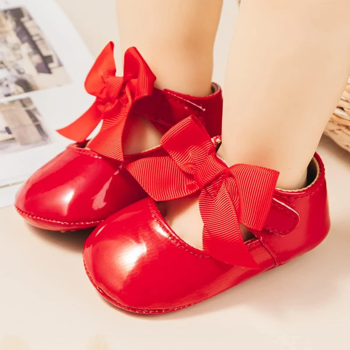 HsdsBebe Infant Baby Girls Mary Jane Flats Bow Non-Slip Soft Sole Princess Toddler First Walkers Sneaker Wedding Dress Shoes