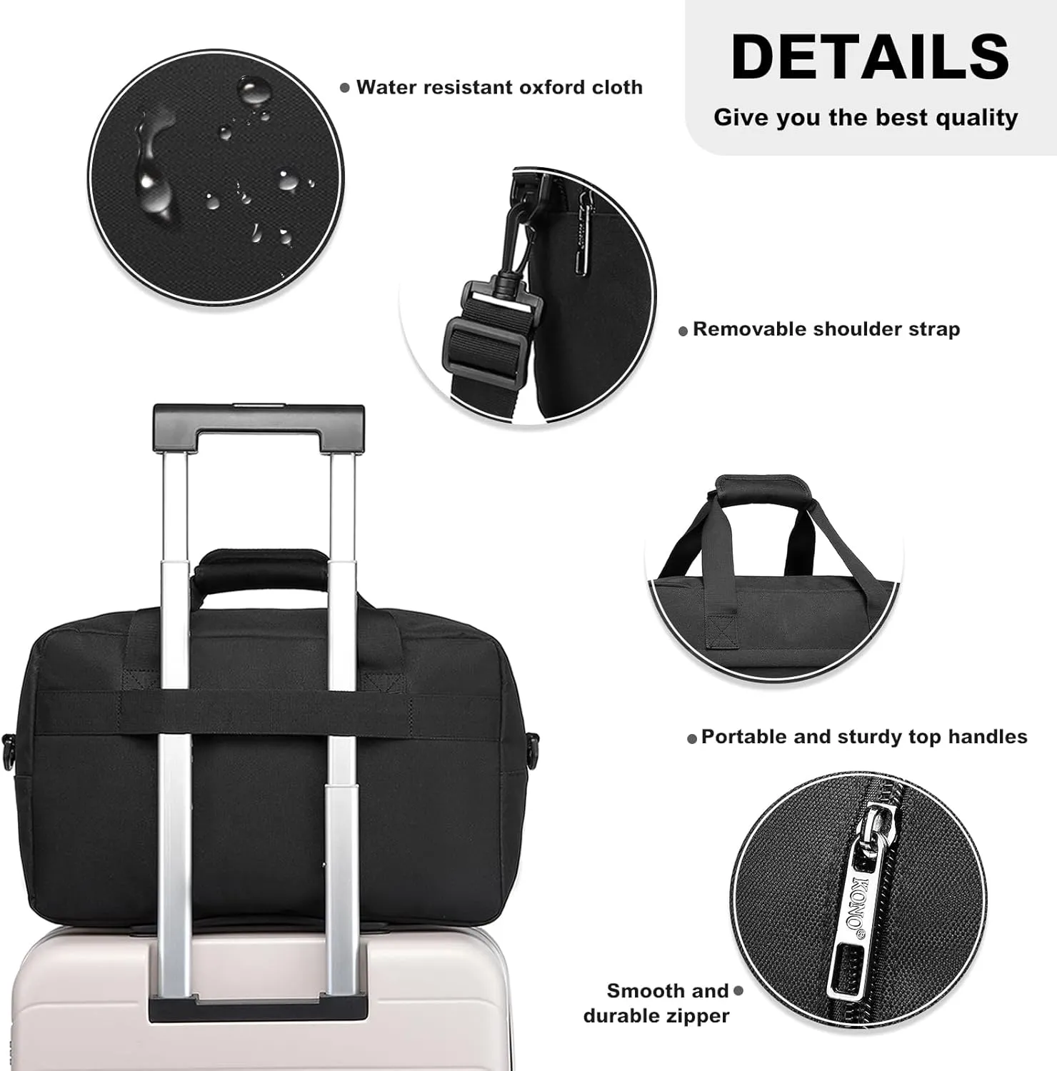 Kono Travel Duffel 20L Under Seat Carry-On Sports Tote Gym Weekender Overnight Bag - 15.75"x9.84"x7.87" Black