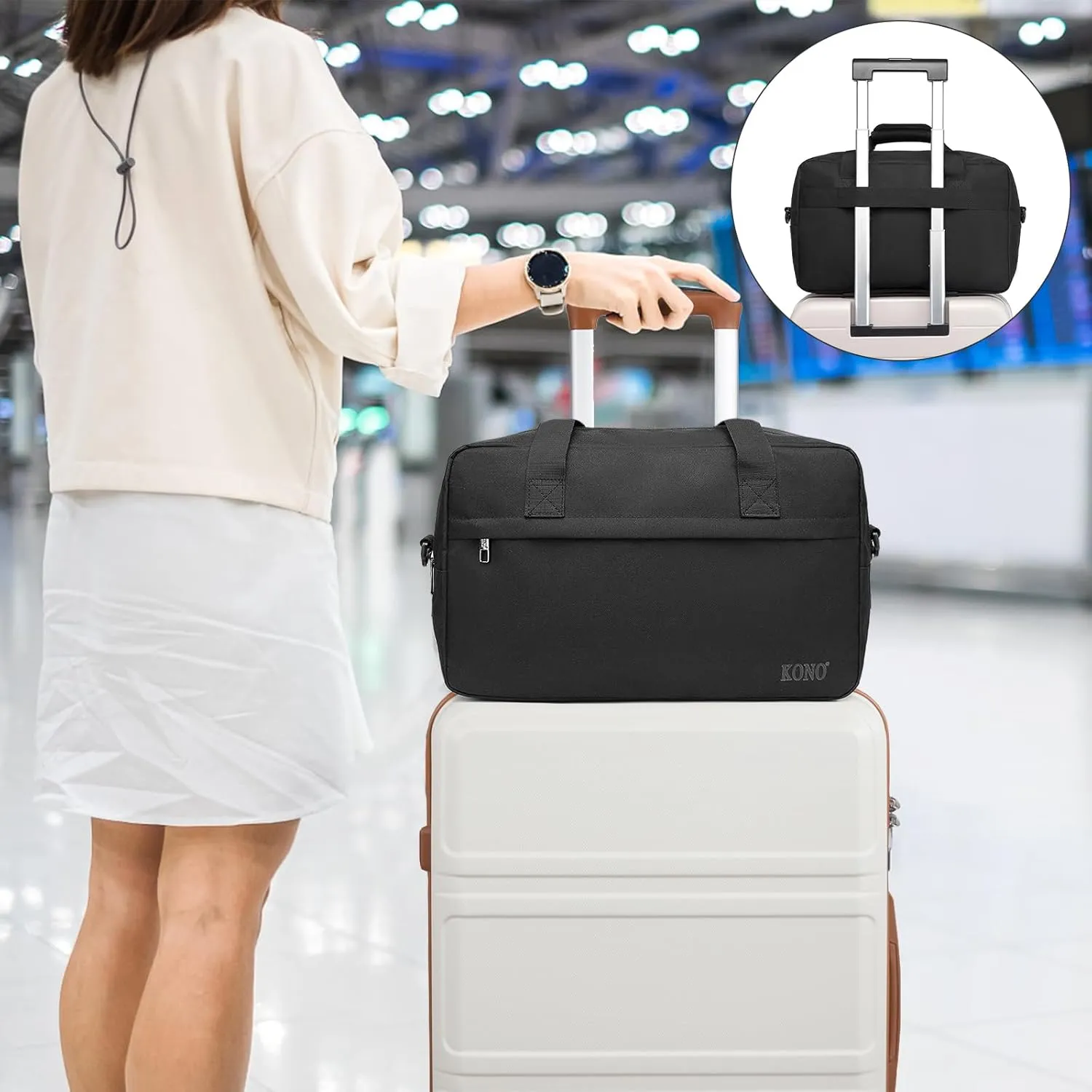 Kono Travel Duffel 20L Under Seat Carry-On Sports Tote Gym Weekender Overnight Bag - 15.75"x9.84"x7.87" Black