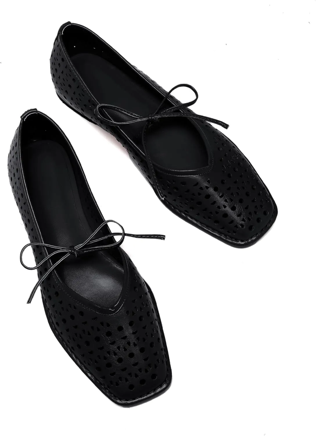 Lace Up Square Toe Ballet Flats for Women Cute Bow Slip On Mary Jane Flats Casual Ballerina Shoes