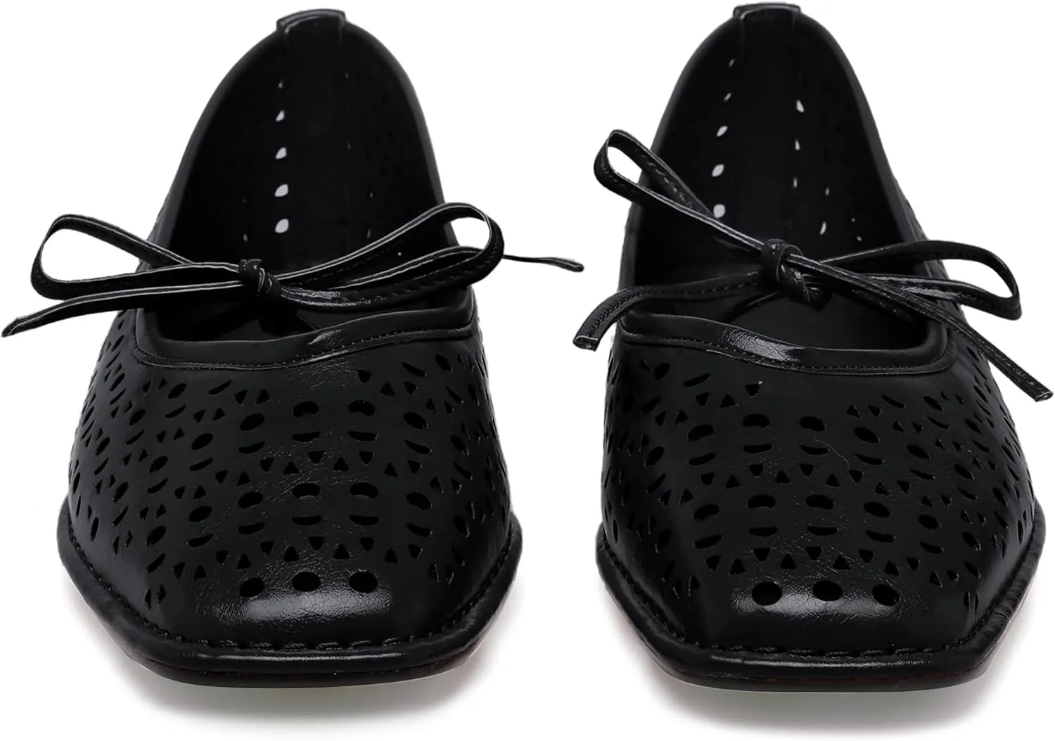 Lace Up Square Toe Ballet Flats for Women Cute Bow Slip On Mary Jane Flats Casual Ballerina Shoes