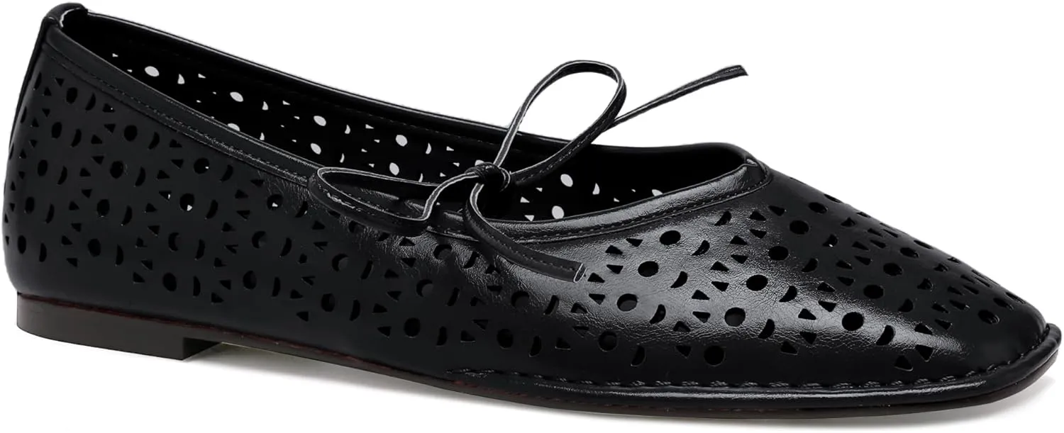 Lace Up Square Toe Ballet Flats for Women Cute Bow Slip On Mary Jane Flats Casual Ballerina Shoes