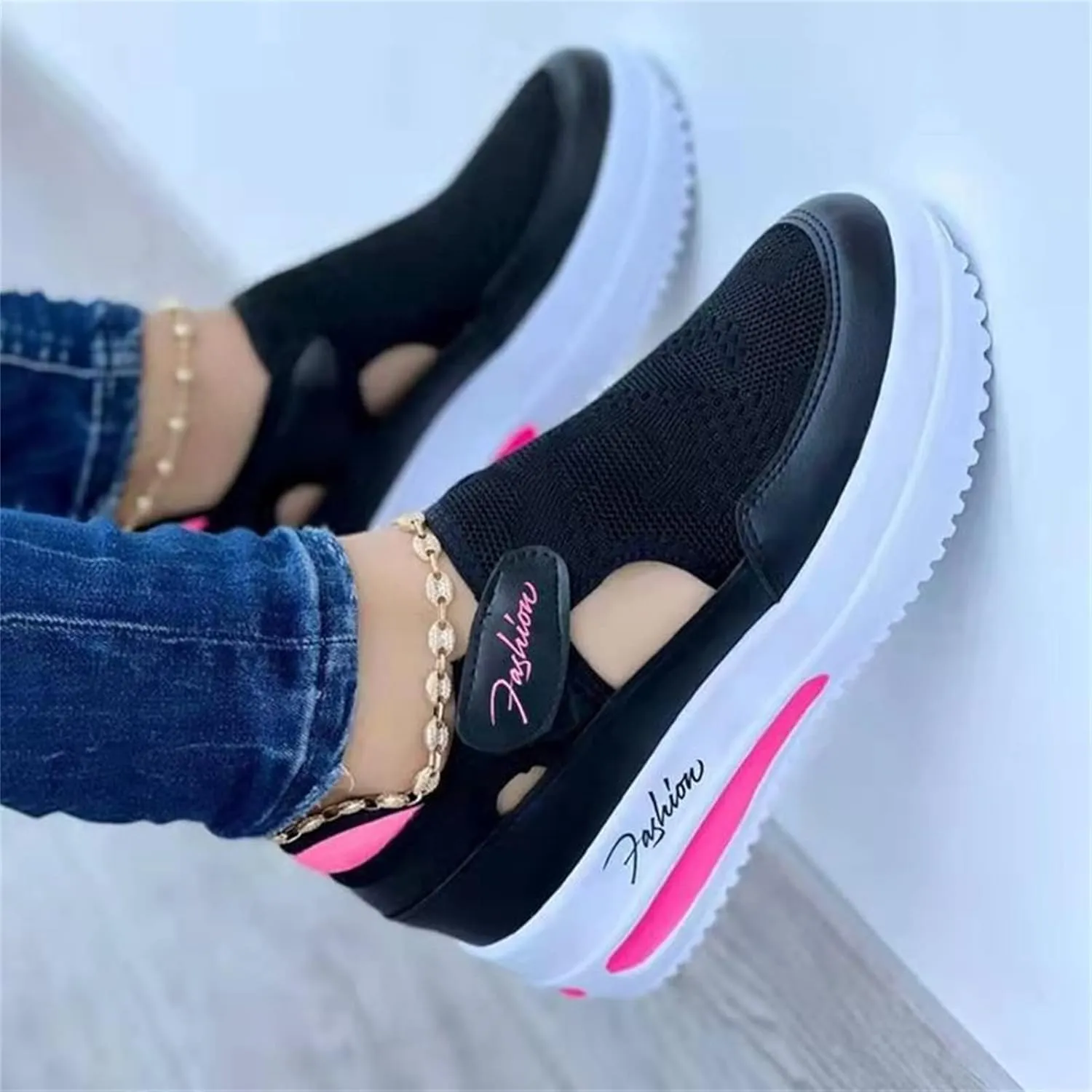 Ladmiple Shoes For Women Slip On Sneakers Breathe Walking Shoes Fashion Comfort Non Slip Platform Running Tennis Shoes