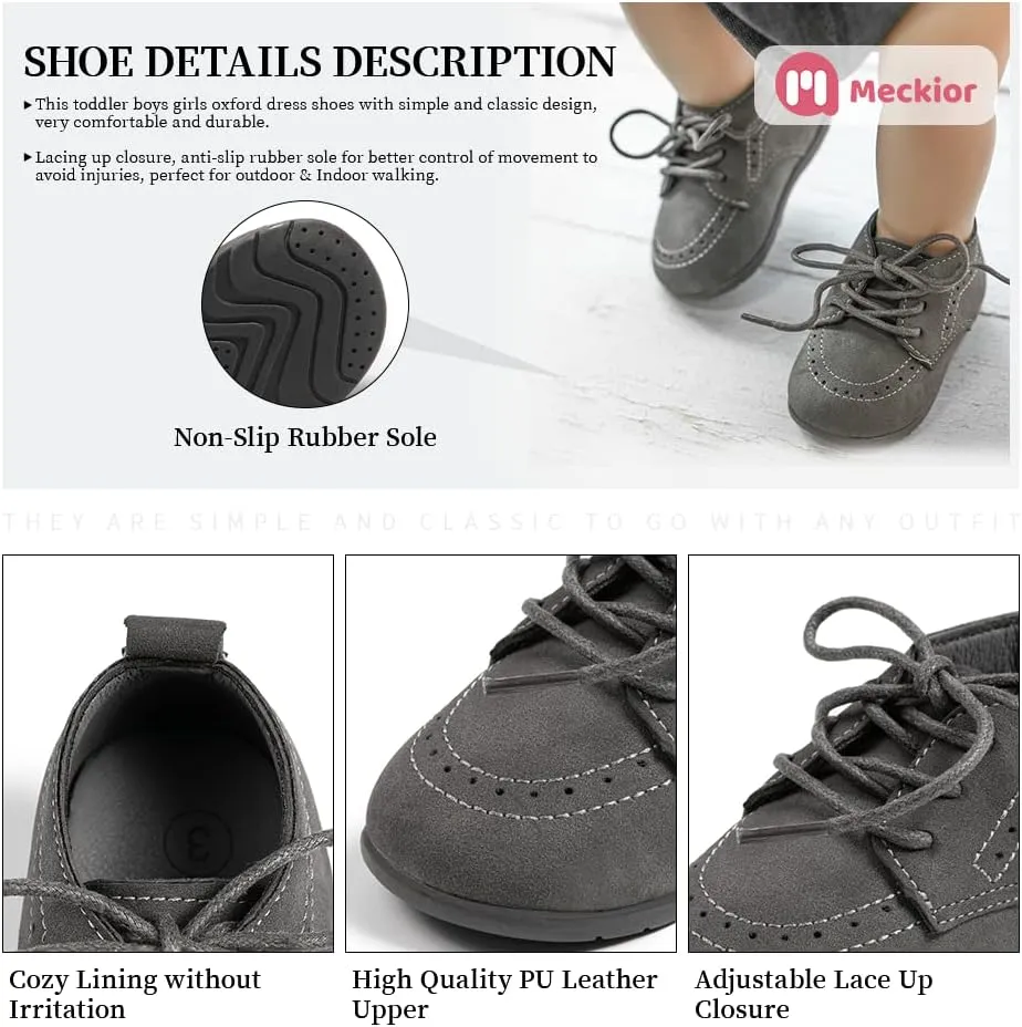 Meckior Infant Baby Boys Girls Classic PU Leather Wedding Loafers Brogue Toddler Oxford Dress Shoes First Steps Walking Flat Lazy Crib Shoe