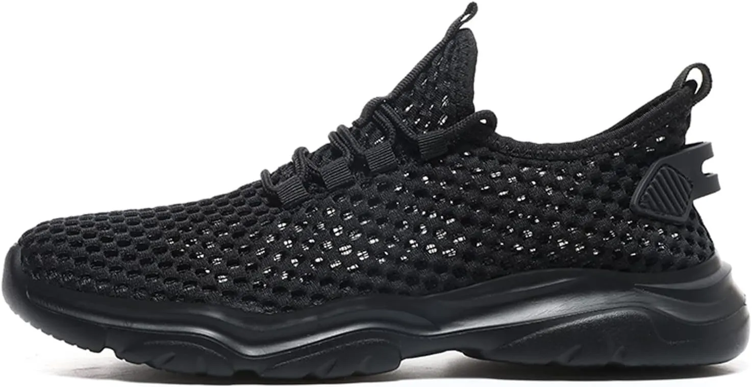 Mens Breathable Lace Up Running Shoes Breathable Elastic Fly Woven Mesh Sneaker Lightweight Work Shoes for Men
