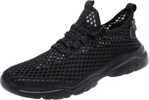 Mens Breathable Lace Up Running Shoes Breathable Elastic Fly Woven Mesh Sneaker Lightweight Work Shoes for Men
